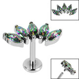 Titanium Internally Threaded Labrets 1.2mm - Titanium Claw Set 5 CZ Jewel Marquise Fan - SKU 68803