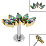 Titanium Internally Threaded Labrets 1.2mm - Gold Plated Titanium Titanium Claw Set 5 CZ Jewel Marquise Fan - SKU 68832