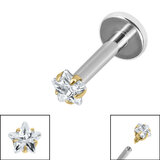 Titanium Internally Threaded Labrets 1.2mm - Titanium Claw Set CZ Jewelled Star - SKU 68898