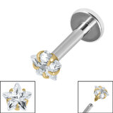 Titanium Internally Threaded Labrets 1.2mm - Titanium Claw Set CZ Jewelled Star - SKU 68901