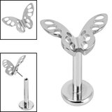 Titanium Threadless Labrets - Titanium Fluttering Butterfly - SKU 69032