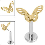 Titanium Threadless Labrets - Titanium Fluttering Butterfly - SKU 69043