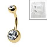 Sterile Gold Plated Titanium (PVD) Double Jewelled Belly Bar - SKU 69103