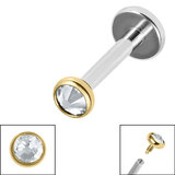 Titanium Internally Threaded Labrets 1.2mm - Gold Plated Titanium Jewelled Disk - SKU 69240