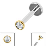 Titanium Internally Threaded Labrets 1.2mm - Gold Plated Titanium Jewelled Disk - SKU 69242