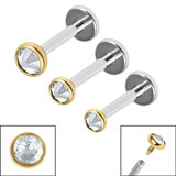 Titanium Triple Piercing with Titanium Tops - Internally Threaded Jewelled Disk Labrets 1.2mm - SKU 69258