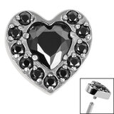 Titanium Jewelled Heart with Pave Set Edge for Internal Thread shafts in 1.2mm - SKU 69356