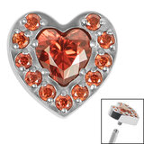 Titanium Jewelled Heart with Pave Set Edge for Internal Thread shafts in 1.2mm - SKU 69358