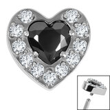 Titanium Jewelled Heart with Pave Set Edge for Internal Thread shafts in 1.2mm - SKU 69360