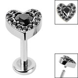 Titanium Internally Threaded Labrets 1.2mm - Titanium Jewelled Heart with Pave Set Edge - SKU 69361