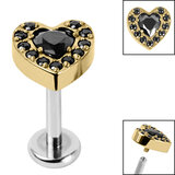 Titanium Internally Threaded Labrets 1.2mm - Titanium Jewelled Heart with Pave Set Edge - SKU 69367