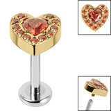 Titanium Internally Threaded Labrets 1.2mm - Titanium Jewelled Heart with Pave Set Edge - SKU 69379