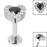 Titanium Internally Threaded Labrets 1.2mm - Titanium Jewelled Heart with Pave Set Edge - SKU 69385