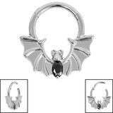 Titanium Flying Jewelled Vampire Bat Hinged Clicker Ring - SKU 69405