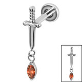 Titanium Internally Threaded Labrets 1.2mm - Titanium Mini Dagger  with Marquise Drop Gem - SKU 69451