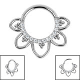 Titanium Claw Set Jewelled Renge Flower Hinged Clicker Ring - SKU 69461