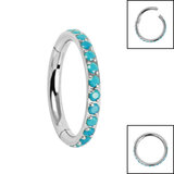 Titanium Pave Set Turquoise Edge Hinged Clicker Ring - SKU 69466