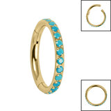 Titanium Pave Set Turquoise Edge Hinged Clicker Ring - SKU 69467