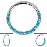 Titanium Hinged Pave Set Turquoise Eternity Clicker Ring - SKU 69470