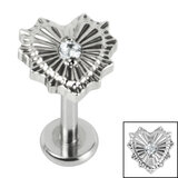 Titanium Internally Threaded Labrets 1.2mm - Titanium Claw Set Radiant Jewelled Heart - SKU 69617