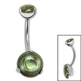 Belly Bar - Titanium Internal Thread Claw Set Double Abalone Shell - SKU 69743