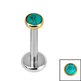 Titanium Internally Threaded Labrets 1.2mm - Titanium Bezel Set Turquoise Stone Top - SKU 69815