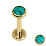 Titanium Internally Threaded Labrets 1.2mm - Titanium Bezel Set Turquoise Stone Top - SKU 69839