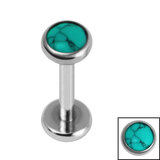 Titanium Internally Threaded Labrets 1.2mm - Titanium Bezel Set Turquoise Stone Top - SKU 69857