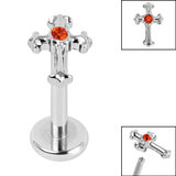 Titanium Internally Threaded Labrets 1.2mm - Titanium Claw Set Jewelled Cross - SKU 69873