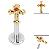 Titanium Internally Threaded Labrets 1.2mm - Titanium Claw Set Jewelled Cross - SKU 69879