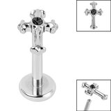 Titanium Internally Threaded Labrets 1.2mm - Titanium Claw Set Jewelled Cross - SKU 69885