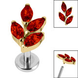 Titanium Internally Threaded Labrets 1.2mm - Gold Plated Titanium Claw Set Marquise Jewelled Leaf - SKU 69902