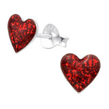 Sterling Silver Sparkly Hearts Ear Stud Earrings - SKU 69928