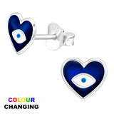 Sterling Silver Evil Eye Heart Ear Stud Earrings - SKU 69932