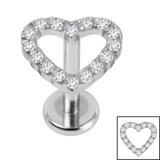 Titanium Internally Threaded Labrets 1.2mm - Titanium Pave Set Jewelled Everlasting Heart - SKU 69936