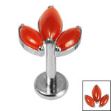 Titanium Internally Threaded Labrets 1.2mm - Titanium Claw Set Carnelian Marquise Stone Leaves Trio Top - SKU 69960