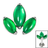 Titanium Claw Set Green Aventurine Marquise Stone Leaves Trio Top for Internal Thread shafts in 1.2mm - SKU 69980