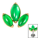 Titanium Claw Set Green Aventurine Marquise Stone Leaves Trio Top for Internal Thread shafts in 1.2mm - SKU 69981