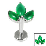 Titanium Internally Threaded Labrets 1.2mm - Titanium Claw Set Green Aventurine Marquise Stone Leaves Trio Top - SKU 69982