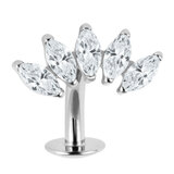 Titanium Threadless Floating Navel Bar - Titanium Claw Set 5 Jewelled Marquise Fan 1.6mm - SKU 70218