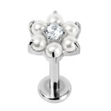 Titanium Internally Threaded Labrets 1.2mm - Titanium Claw Set Pearl Primrose Flower - SKU 70264