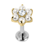 Titanium Internally Threaded Labrets 1.2mm - Titanium Claw Set Pearl Primrose Flower - SKU 70270