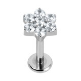 Titanium Internally Threaded Labrets 1.2mm - Titanium Claw Set Jewelled Primrose Flower - SKU 70367