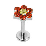 Titanium Internally Threaded Labrets 1.2mm - Titanium Claw Set Jewelled Primrose Flower - SKU 70379