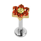 Titanium Internally Threaded Labrets 1.2mm - Titanium Claw Set Jewelled Primrose Flower - SKU 70390