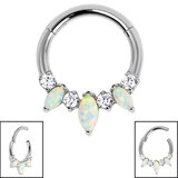 Titanium Anasia Claw set Opal and Jewelled Hinged Ring (Clicker) - SKU 70404