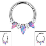 Titanium Anasia Claw set Opal and Jewelled Hinged Ring (Clicker) - SKU 70405