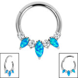 Titanium Anasia Claw set Opal and Jewelled Hinged Ring (Clicker) - SKU 70406