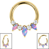 Titanium Anasia Claw set Opal and Jewelled Hinged Ring (Clicker) - SKU 70408