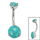 Belly Bar - Titanium Internal Thread Claw Set Double Turquoise - SKU 70442